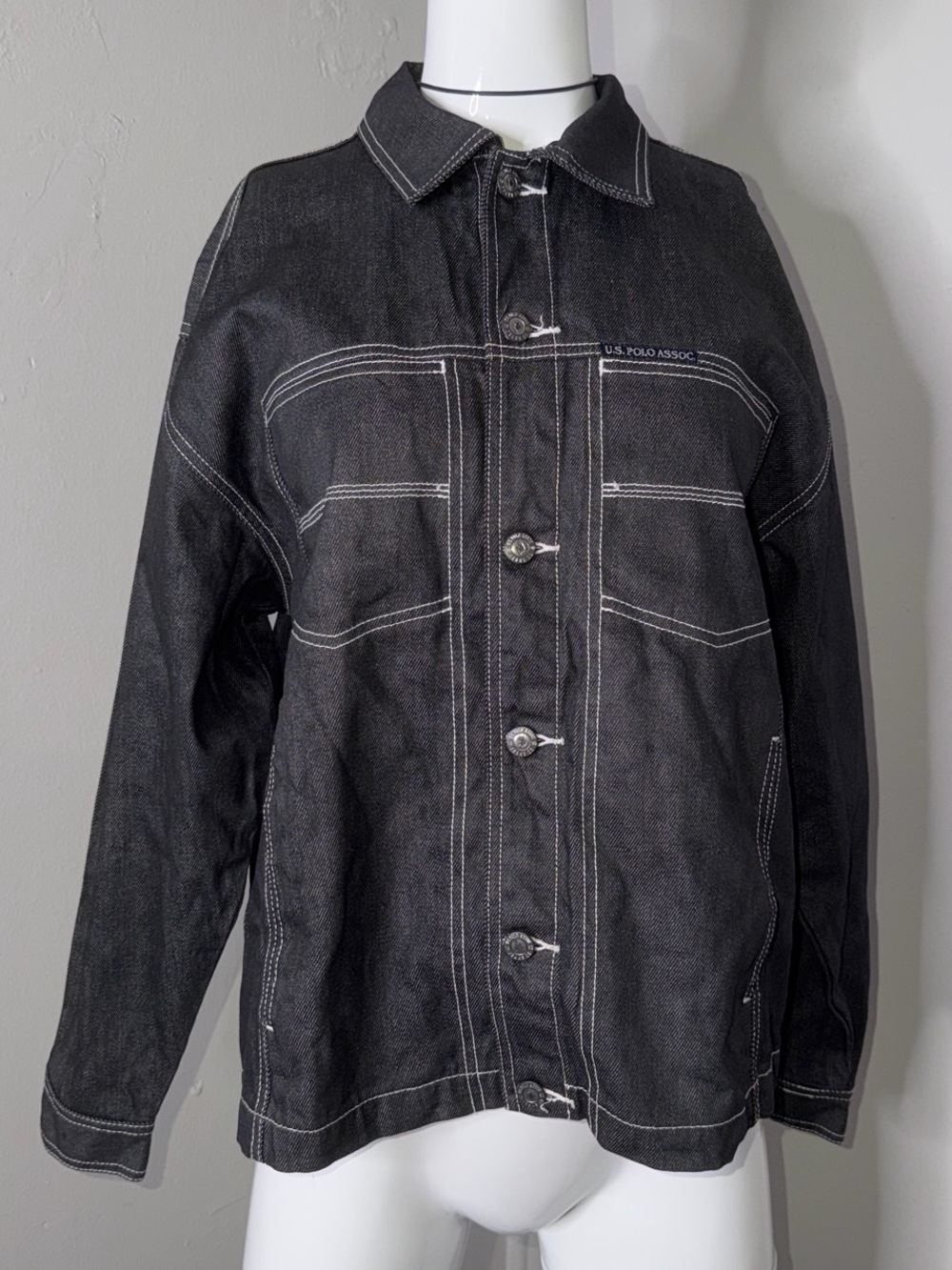 U.S. Polo Assn. Black Denim Button-Front Jacket L